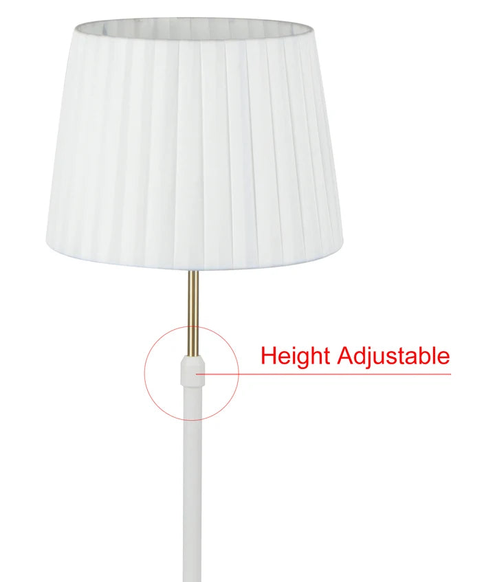 CRECER: White Shade / Antique Brass Height Adjustable Table Lamp