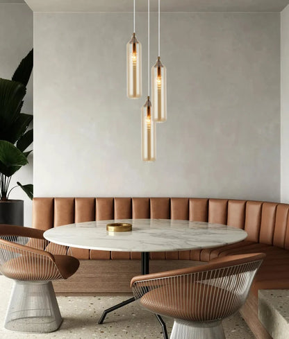 MANGA: Interior Glass Cylinder Pendant Light - Amber