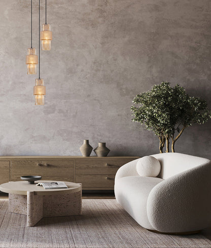 HUECA: Interior Double Cylinder Ribbed with Segment Pendant Lights - Amber