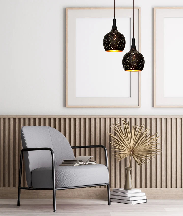 CELESTE1A: Bohemian Rustic Embossed Bell Shape Pendant Light