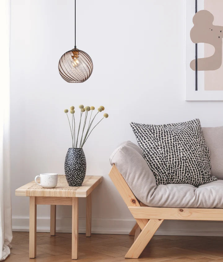 ESPIRAL: Interior Wine Glass COFFEE Shade Wavy Finish Round Pendant Lights