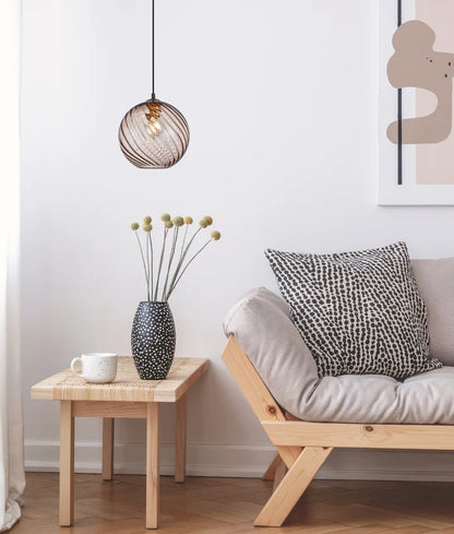 ESPIRAL: Interior Wine Glass COFFEE Shade Wavy Finish Round Pendant Lights