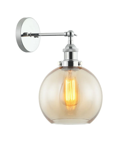 PESINI: Interior Swing Arm Amber Glass with Chrome Highlight Wall Light