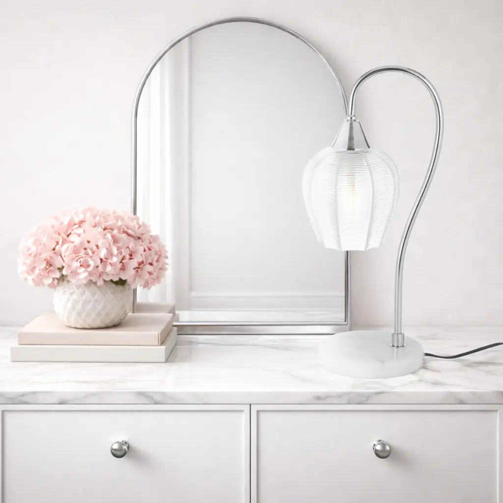 AZALEA Table Lamp - White Marble/Chrome