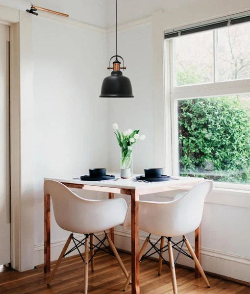ALTA: Industrial Bell Shape With Copper Highlights Pendant Light - Matte Black