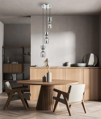 CLESSIDRA: Interior Mirror Finish Smokey Black Multiple Round Base Pendant Lights