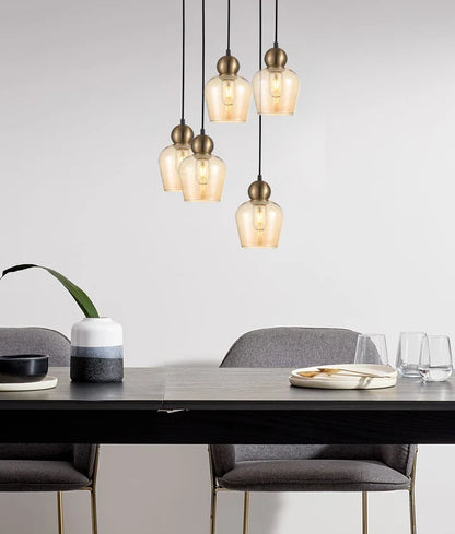 CHAMPAN: Interior Bronze Amber Glass Ellipse Pendant Light