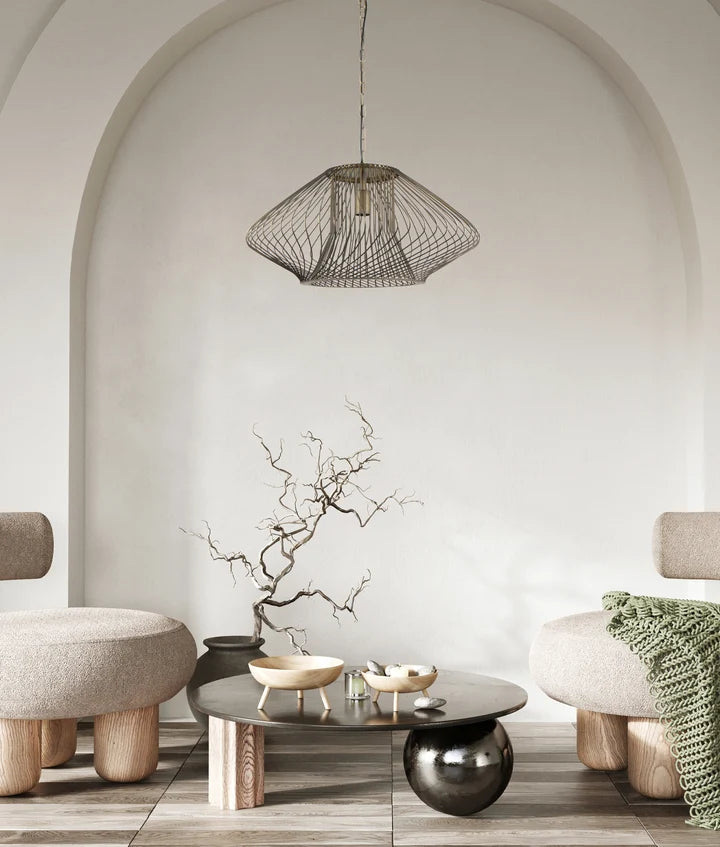 PARRILLA: Interior Oval Cage Iron Pendant Lights OD600mm - Matte Black