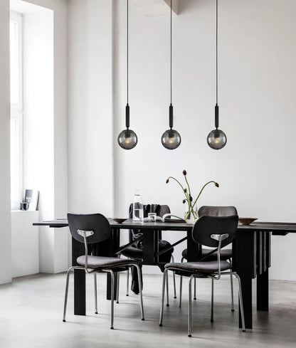 TRATTINO1X3S: Interior Smokey Black Spherical Glass Multiple Bar Base Pendant Light