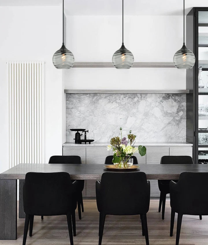 MARBRE: Modern Retro Interior Wine Glass Wavy Glass Pendant Lights - Smokey Black