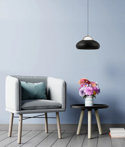 KUPOL: Interior LED Tri-CCT Dome with Brass Highlight Pendant Lights - Black