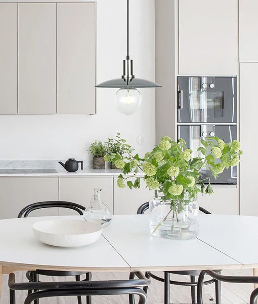 CHAPEAU: Interior Smokey Black Glass Satin Chrome Highlight Coolie Small Pendant Light
