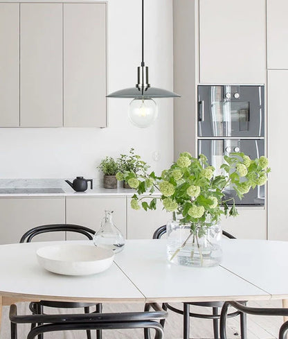 CHAPEAU: Interior Smokey Black Glass Satin Chrome Highlight Coolie Small Pendant Light