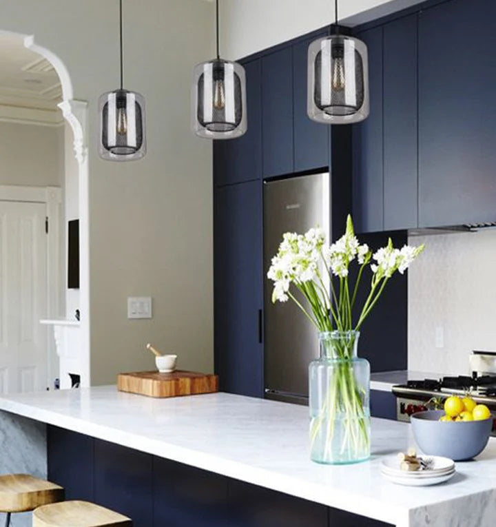 TONO: Mesh Internal & Clear Glass Oblong Pendant Light - Black