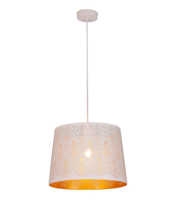 PENSHADE: Interior Slanted with Fleur Pattern Laser Cut Pendant Lights - White