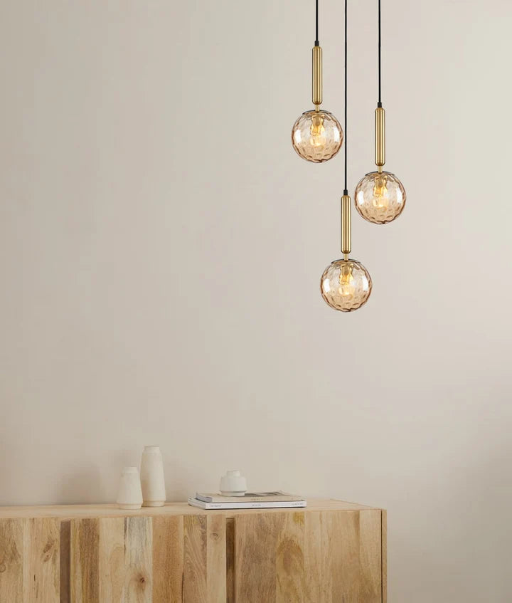 TRATTINO: Interior Bronze Amber Spherical Glass Pendant Light