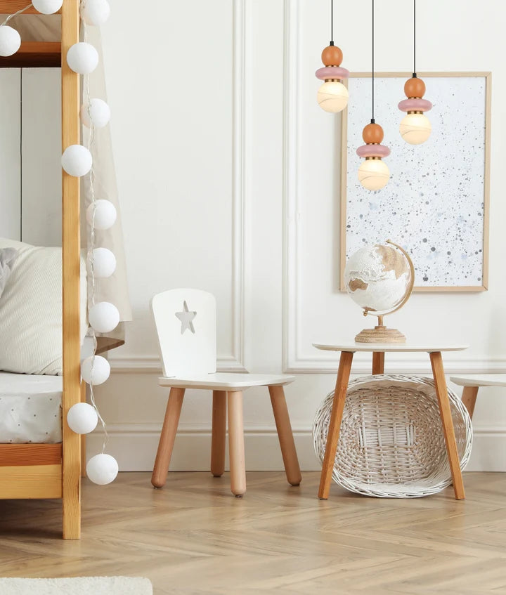 TOCADO: Interior Sandblasted Opal Diffuser Glass with Pink & Peach Ceramic Bead Pendant Light