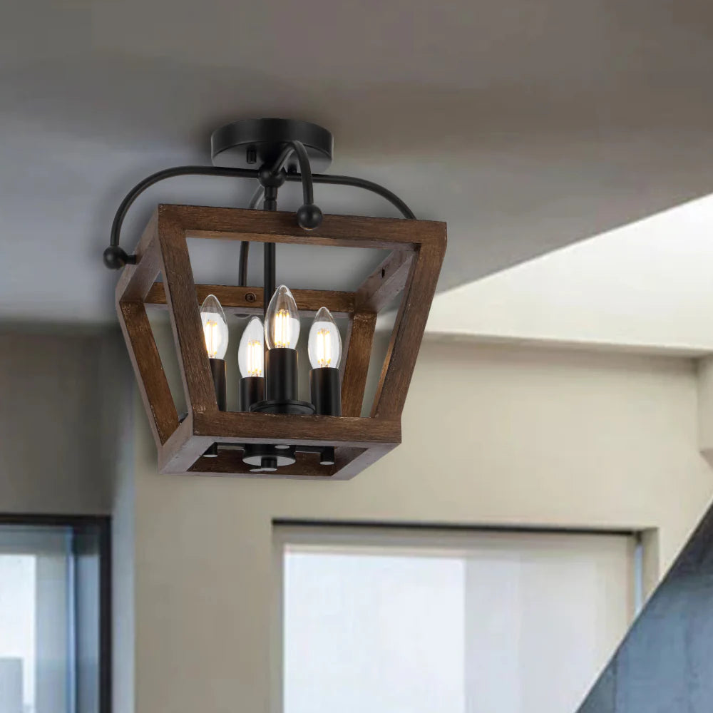 LACOTA 4 Light Pendant CTC Ceiling Light - Wood/Black
