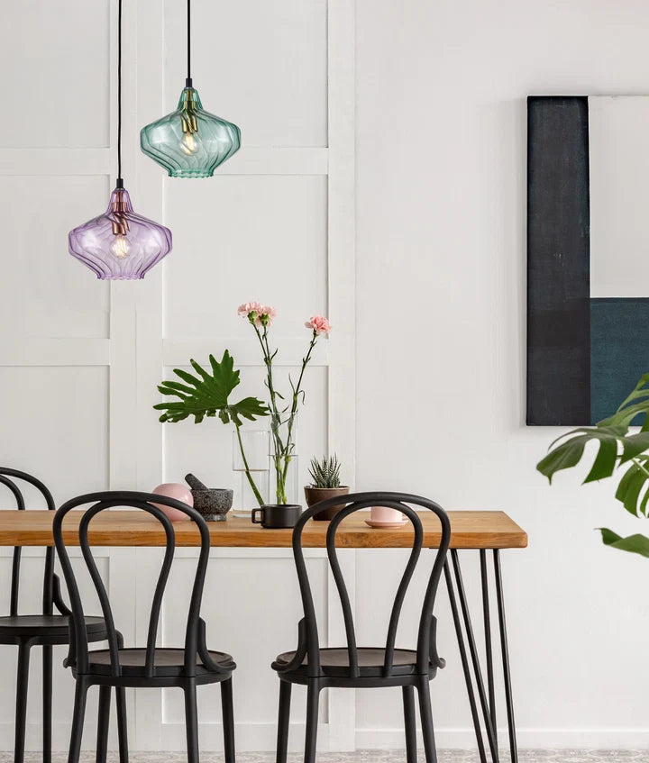 CAMPANA: Interior Wine Glass Shape Ribbed Pendant Lights - Green