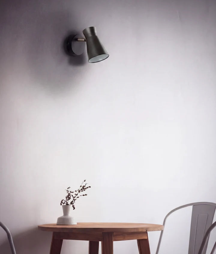 MECTO: Interior Cone Iron Adjustable Shade Antique Brass Highlight Wall Light - Matte Black