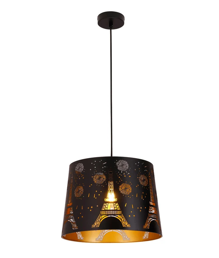 PENSHADE: Interior Slanted with Eiffel Tower Pattern Laser Cut Pendant Lights - Black