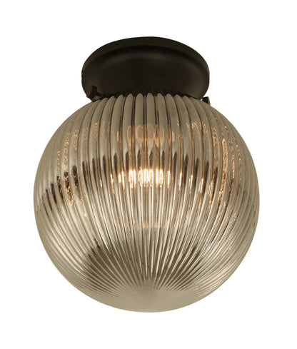 D.I.Y. Batten Fix Ceiling Lights - Large Spherical Ribbed Shape Fixtures (Smokey Black Glass & Black Batten)