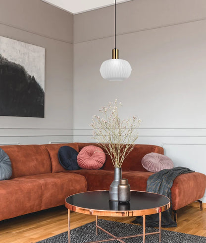 PAPEL: Interior Pleated Opal Translucent Dome Glass Pendant Lights