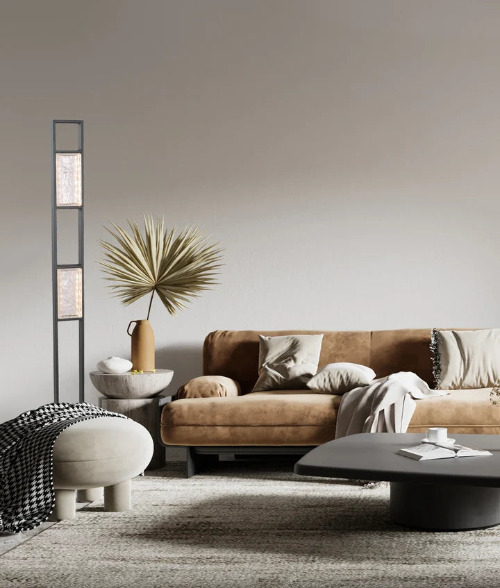 ZEIGEL: Interior LED Rectangular Textured Ice Glass Diffuser Floor Lamp - Satin Black Housing