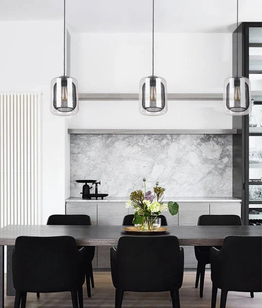TONO: Mesh Internal & Clear Glass Oblong Pendant Light - Black