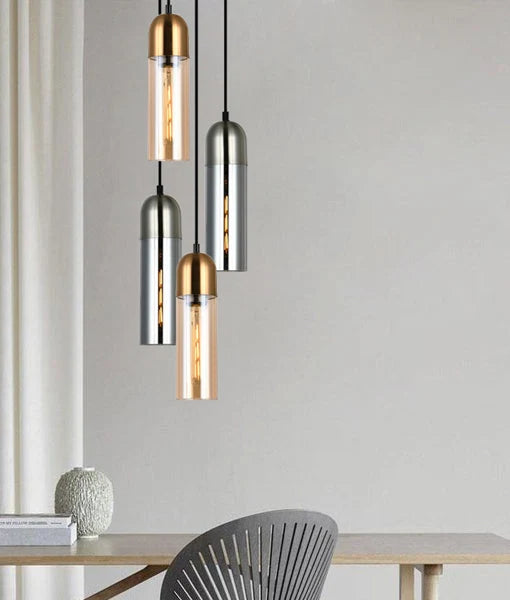 PASTILLE: Interior Round Top Cylinder Glass Smokey Black glass satin chrome highlight Pendant Light