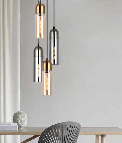 PASTILLE: Interior Round Top Cylinder Glass Smokey Black glass satin chrome highlight Pendant Light
