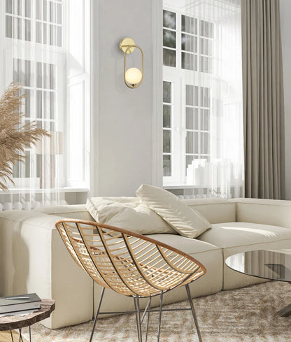 ARO: Interior Round Opal Glass with Satin Gold Frame Wall Light