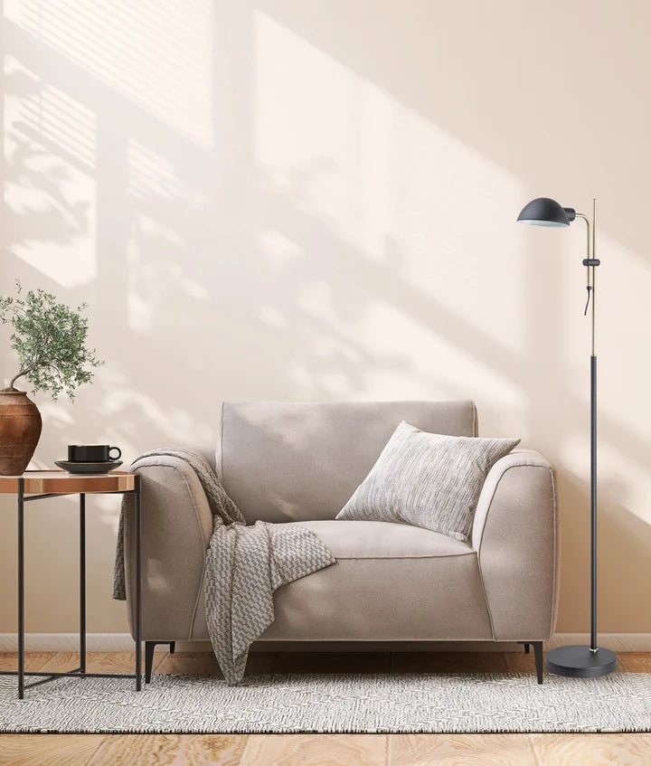 TETTU: Adjustable Height Swivel Head Sand Black Floor Lamp - 1 Head