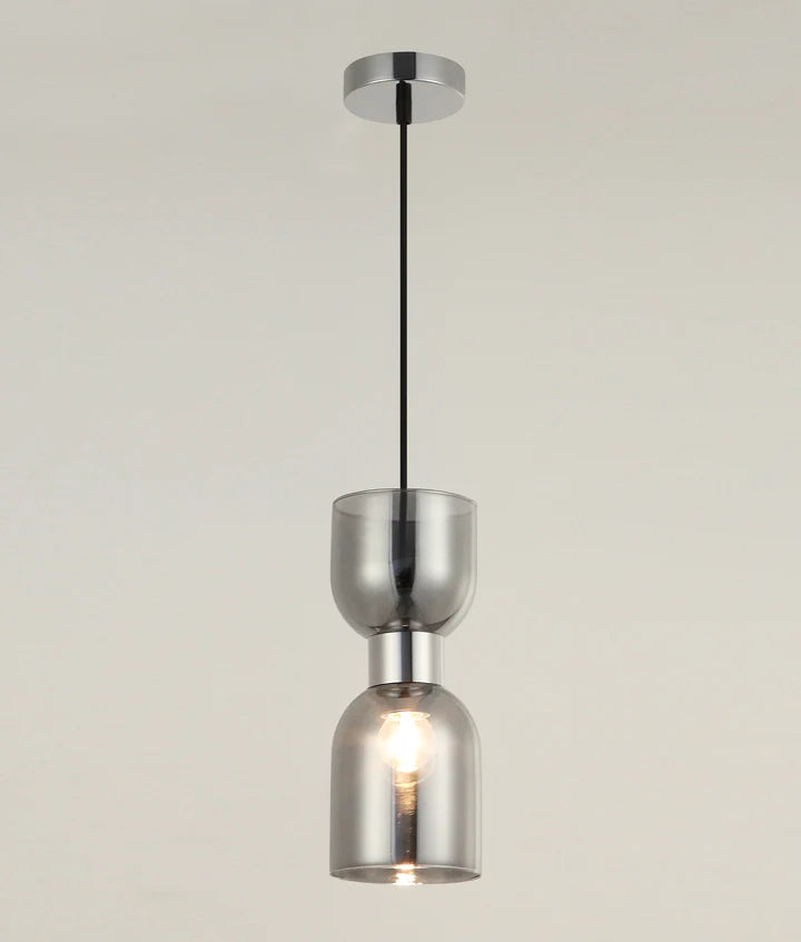 CLESSIDRA: Interior Mirror Finish Smokey Black Glass Ellipse Pendant Lights