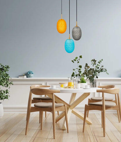 KATHAL: Interior ORANGE Ellipse Glass with Brass Highlight Enclosed Pendant Lights