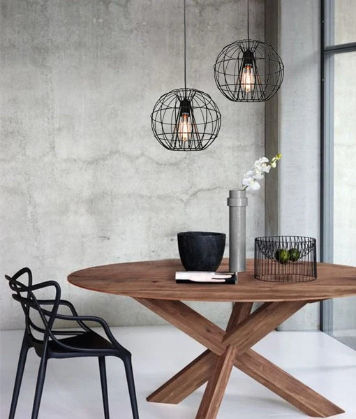 SENTINEL: Modern Minimalist Round Cage Pendant Light - Matte Black