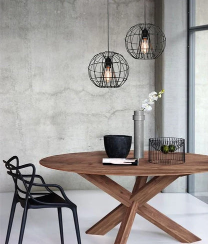 SENTINEL: Modern Minimalist Round Cage Pendant Light - Matte Black