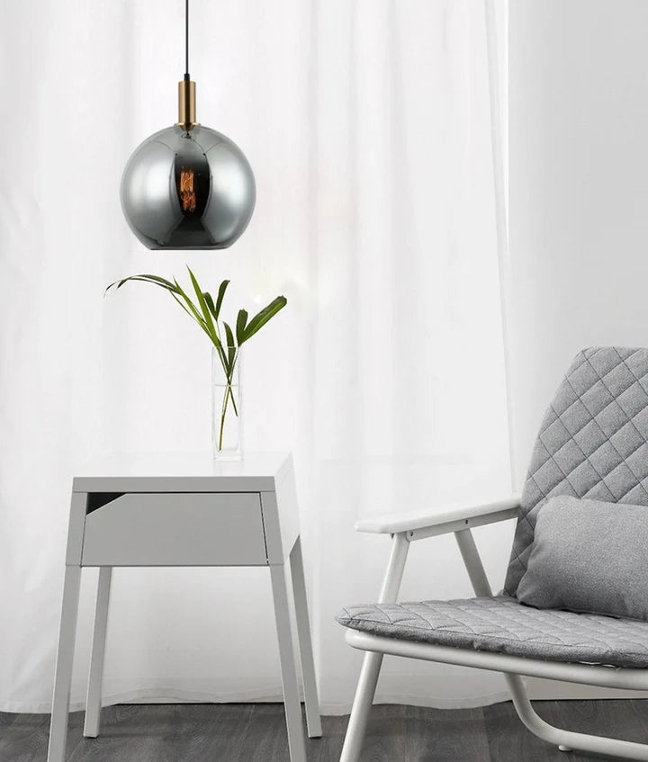 PATERA: Interior Glass with Extended Bronze Highlight Pendant Light - Smokey Black