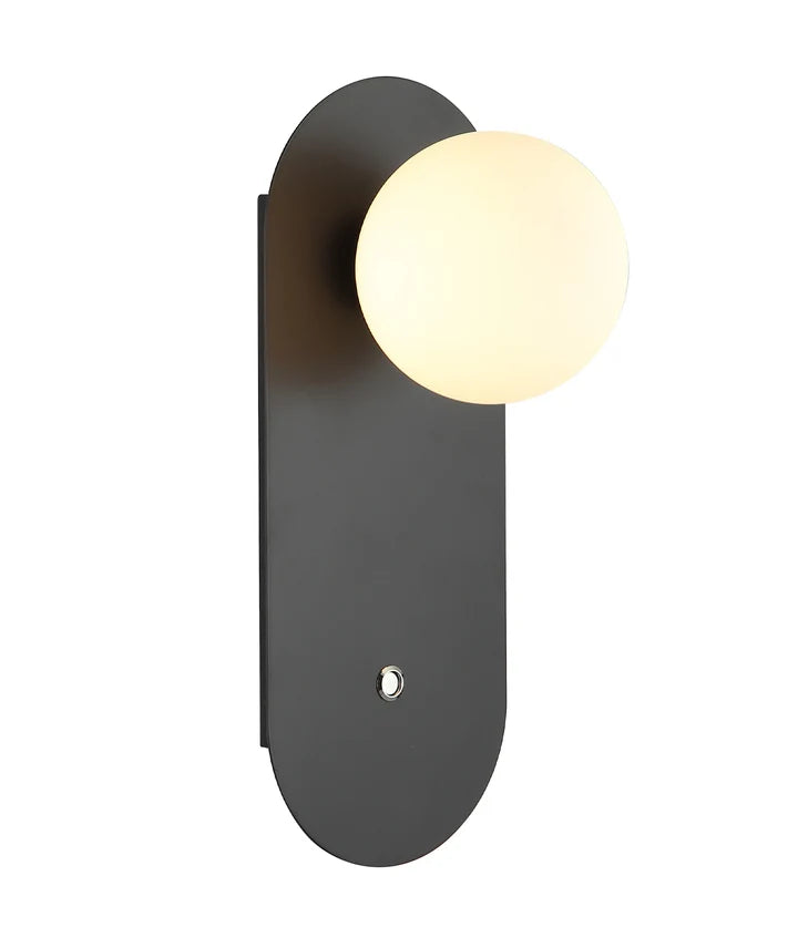 OVALIS: Interior Round Opal Diffuser Oblong Base with Switch Wall Lights - Black