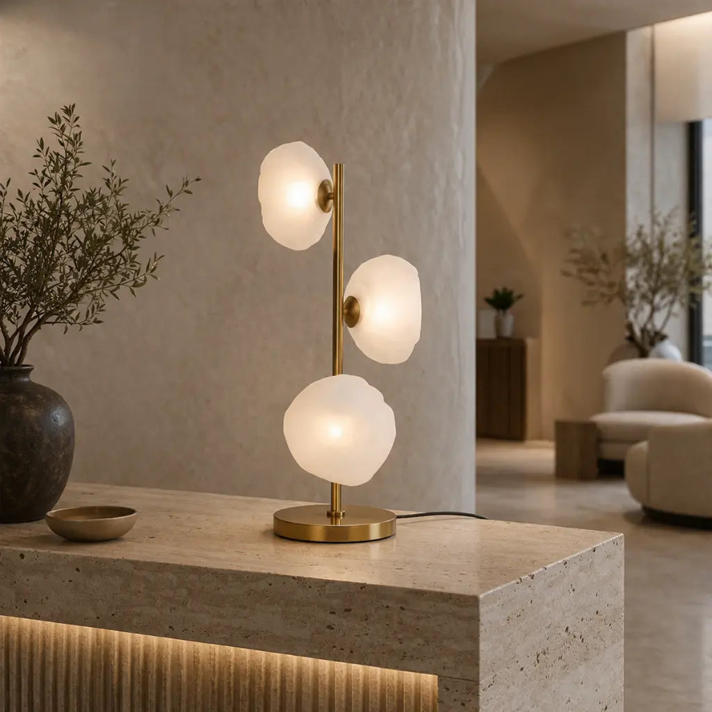 ZECCA 3 Light Table Lamp - Antique Gold/Frost