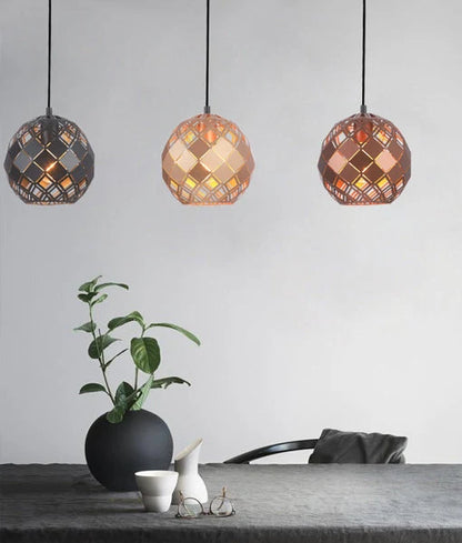 TUILE: Interior Small Embossed Tiled Iron Wine Glass Shape Pendant Light - Matte Black