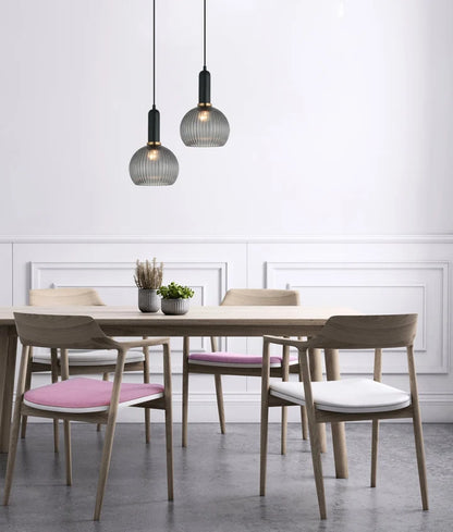 VINTAJ: Interior Wine Glass Shape Ribbed Glass Pendant Lights - Smokey Black