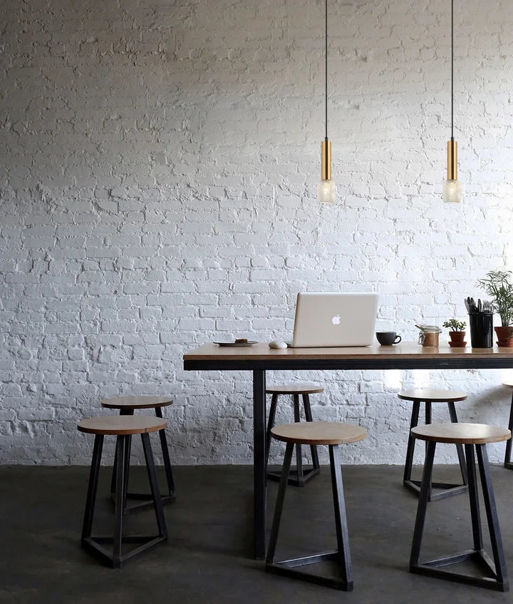 MIKRO: Modern Karaoke Antique Brass Mic Shape Interior Cylinder & Chrome Mesh Pendant Light