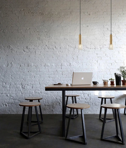 MIKRO: Modern Karaoke Antique Brass Mic Shape Interior Cylinder & Chrome Mesh Pendant Light