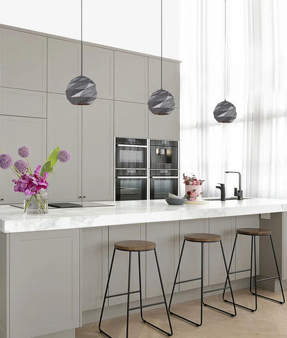 ORIGAMI: Interior Large Dome Carved Iron Origami Style Pendant Lights - Matte Grey