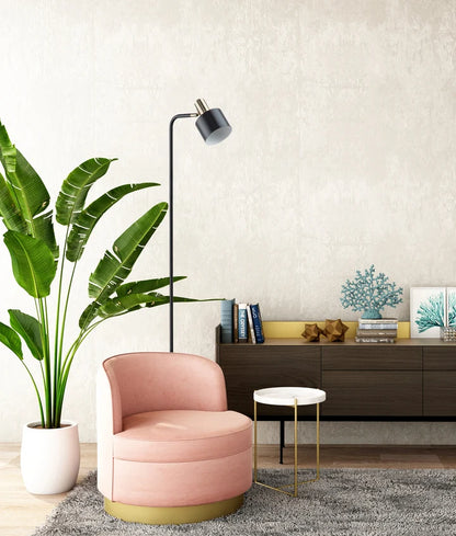 FLOTAR: Interior Cylinder Iron Shade with Antique Brass Highlight Floor Lamp - Black