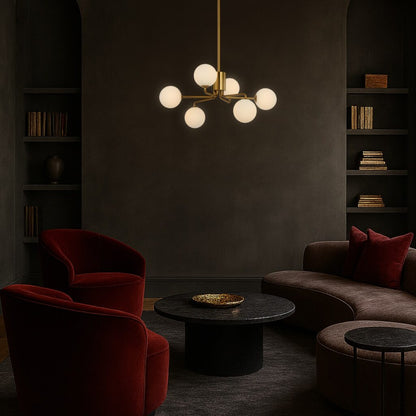 FELTON 6 Pendant Light - Antique Gold/Opal Matt