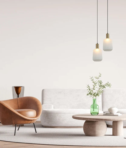 PAPEL: Interior Pleated Opal Opaque Jar Glass Pendant Lights