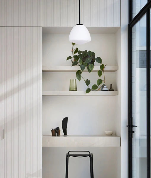 CIOTOLA: Interior Tipped Medium Dome Frosted Glass Pendant Lights - Matte Black