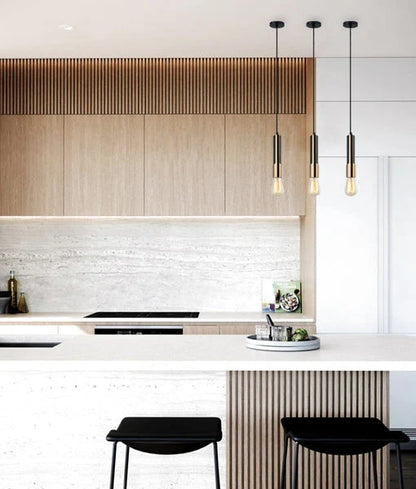 GOLDA: Interior Tube Pendant Lights - Vertical Antique Brass plate
